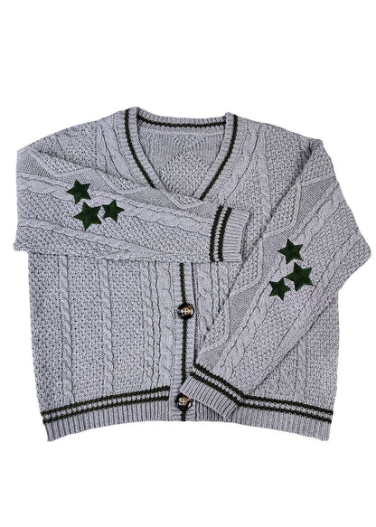 Casual White V Neck Embroidered Knit Cardigan Fall QY018 BB-ZS-WM-NCT241002