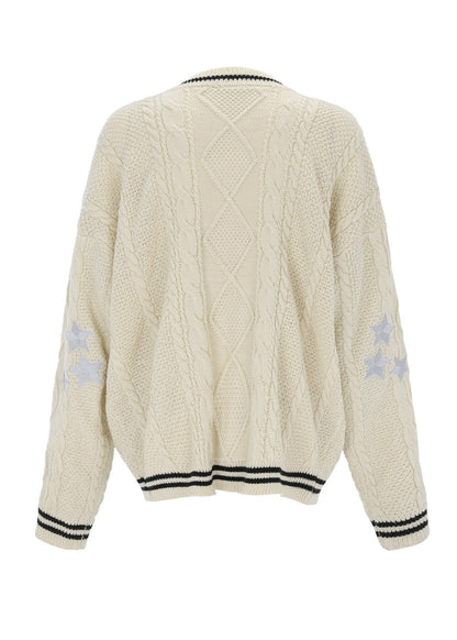 Casual White V Neck Embroidered Knit Cardigan Fall QY018 BB-ZS-WM-NCT241002