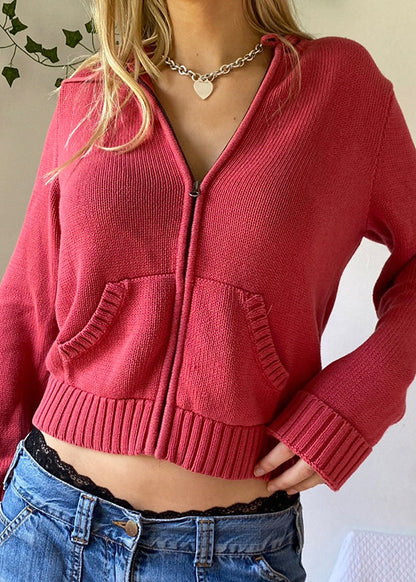 Casual White Zip Up Pockets Knit Hooded Coat Fall QY004 BB-ZS-WM-CTS241002