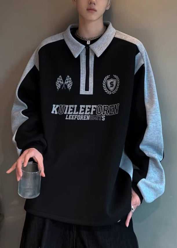 Spring White Streetwear TC030 Patchwork Casual Men Cotton Print Zippered