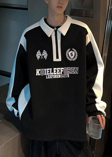 Spring White Streetwear TC030 Patchwork Casual Men Cotton Print Zippered