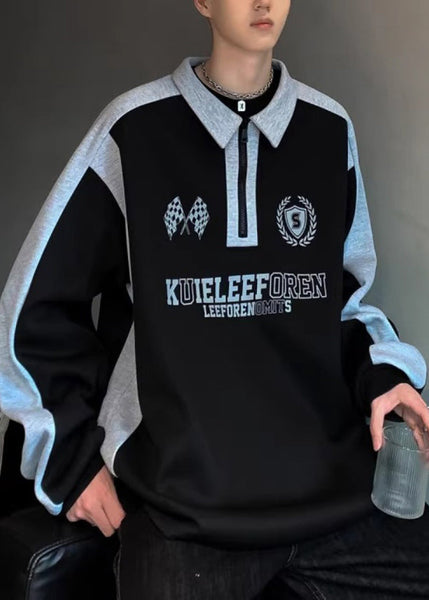 Spring White Streetwear TC030 Patchwork Casual Men Cotton Print Zippered