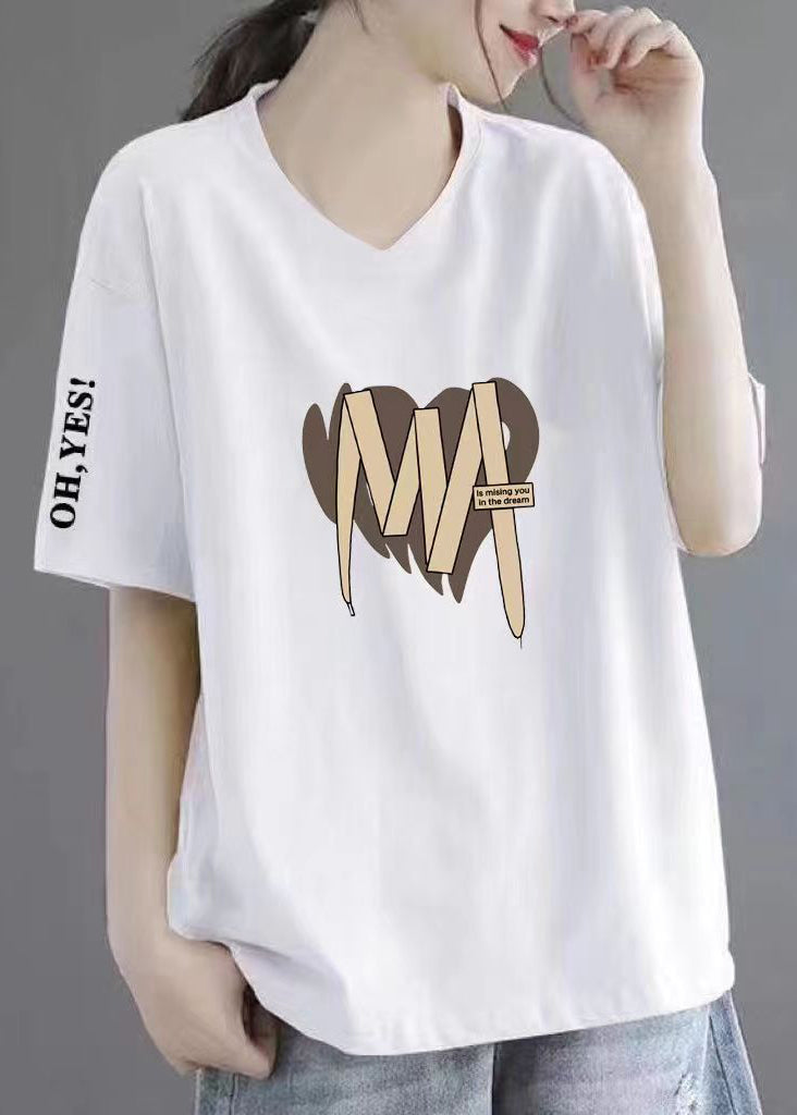 Casual Wine Red V Neck Print Cotton T Shirts Summer BV057 MZF-STP240702