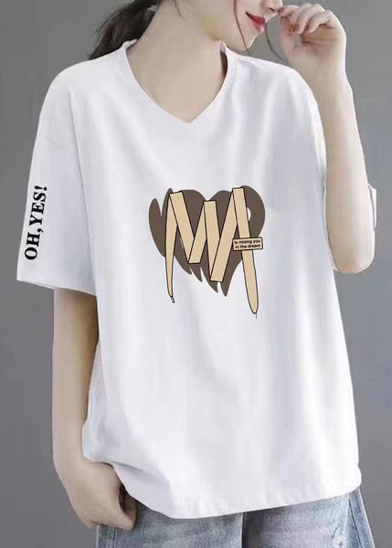 Casual Wine Red V Neck Print Cotton T Shirts Summer BV057 MZF-STP240702