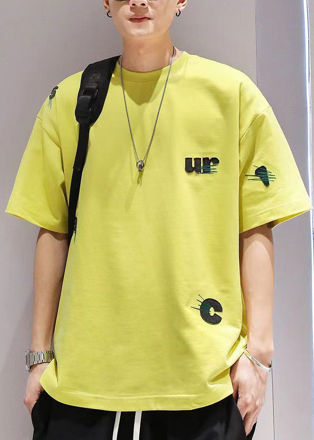 Casual Yellow Embroideried Cotton Oversized T Shirt Men Summer WA016 MENT241110