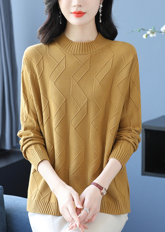 Casual Yellow O Neck Cozy Warm Woolen Knit Pullover Winter RL036 ABC