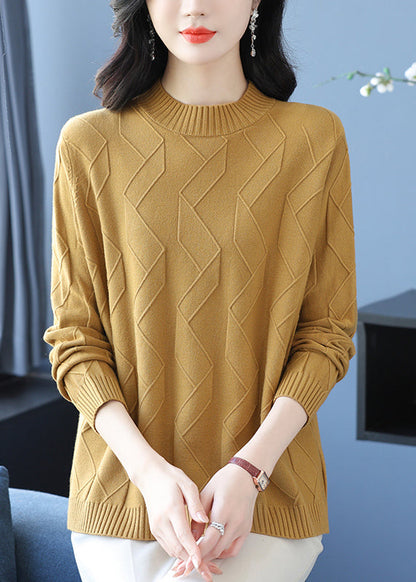 Casual Yellow O Neck Cozy Warm Woolen Knit Pullover Winter RL036 ABC