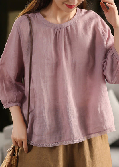 Top O Neck Linen Summer Patchwork Blouse Yellow Casual FashionChic