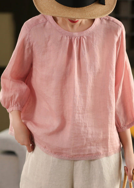 Top O Neck Linen Summer Patchwork Blouse Yellow Casual FashionChic