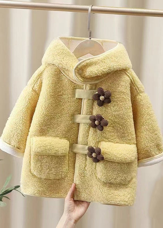 Casual Yellow Patchwork Button Faux Fur Warm Fleece Girls Hooded Coats Winter WL031 MM-RCTZ-CGTS241120