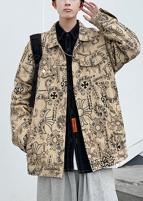 Casual Yellow Peter Pan Collar Print Cotton Mens Coats Fall WA019 MENC241110