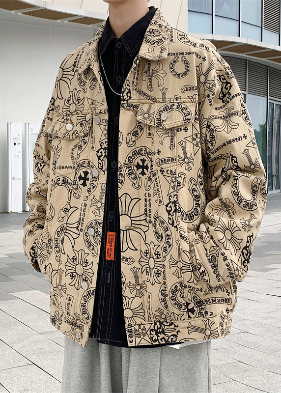 Casual Yellow Peter Pan Collar Print Cotton Mens Coats Fall WA019 MENC241110