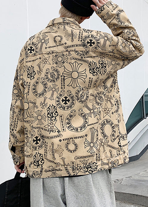 Casual Yellow Peter Pan Collar Print Cotton Mens Coats Fall WA019 MENC241110