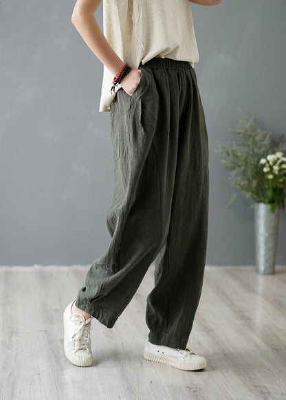 Casual Yellow Pockets Elastic Waist Linen Pants Spring TZ046