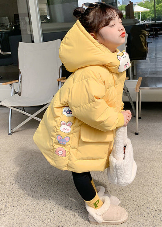 Casual Yellow Print Pockets Girls Hooded Parka Winter WL023 MM-RCTZ-DGJK241120