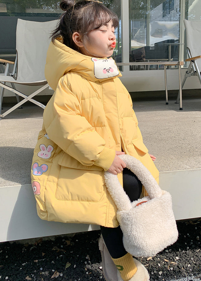 Casual Yellow Print Pockets Girls Hooded Parka Winter WL023 MM-RCTZ-DGJK241120
