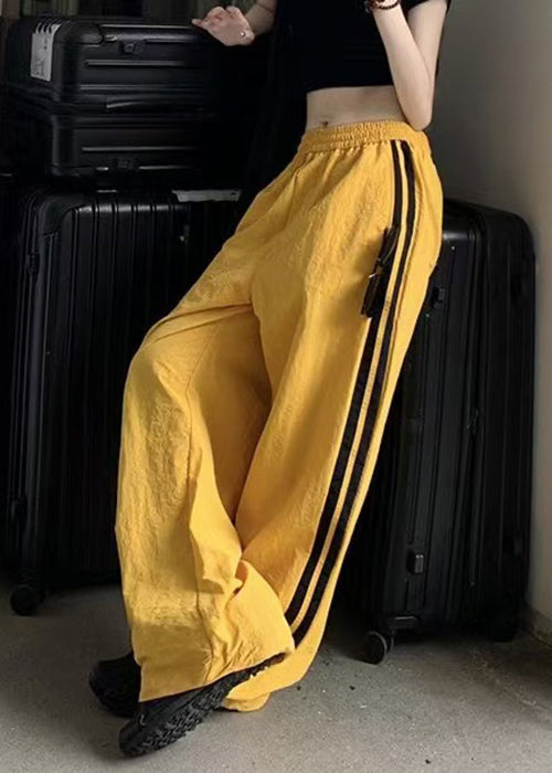 Pants Elastic Waist Yellow Casual Spring Cotton Striped FashionChic