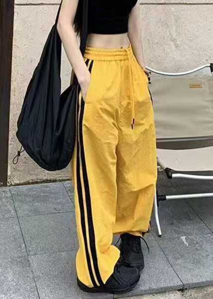 Pants Elastic Waist Yellow Casual Spring Cotton Striped FashionChic
