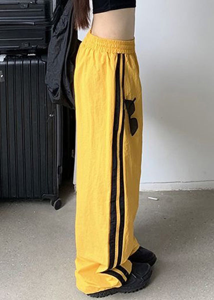 Pants Elastic Waist Yellow Casual Spring Cotton Striped FashionChic
