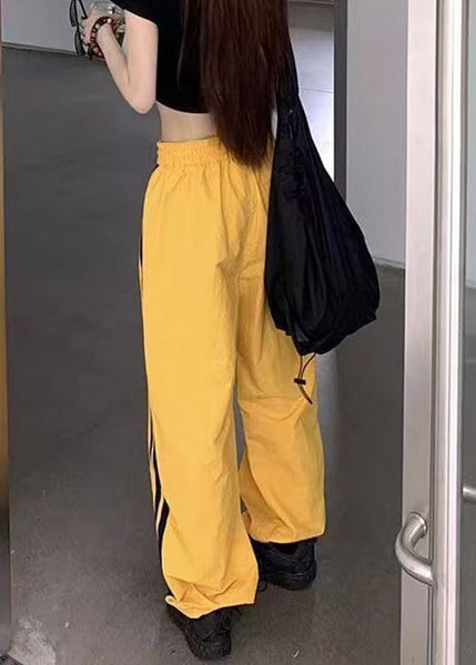 Pants Elastic Waist Yellow Casual Spring Cotton Striped FashionChic