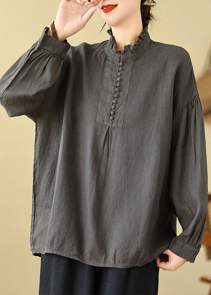 Charcoal Grey Cotton Shirt Tops Oversized Spring TM017 ABC