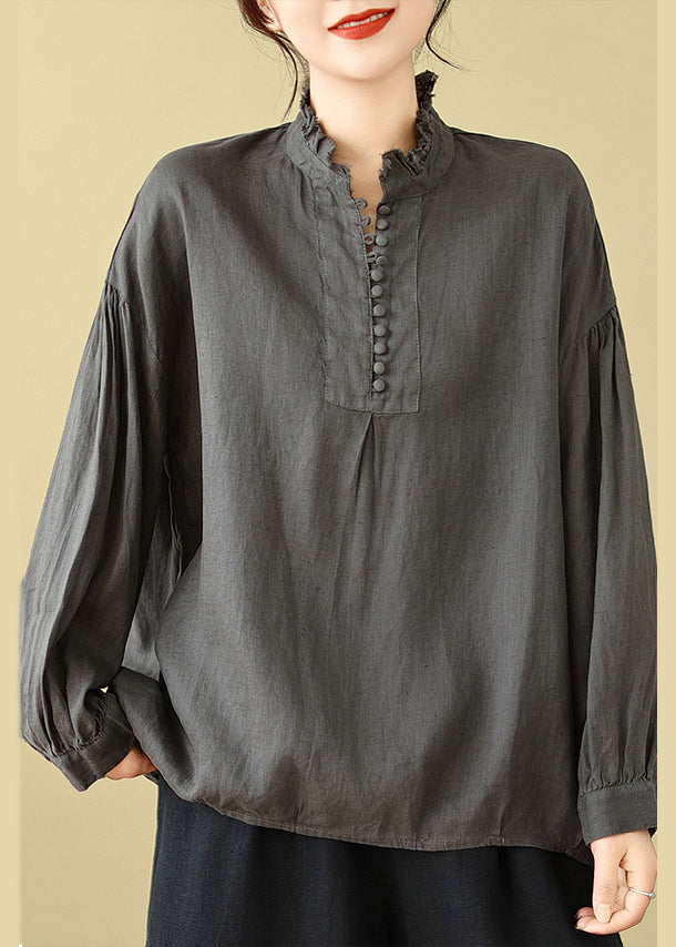 Charcoal Grey Cotton Shirt Tops Oversized Spring TM017 ABC