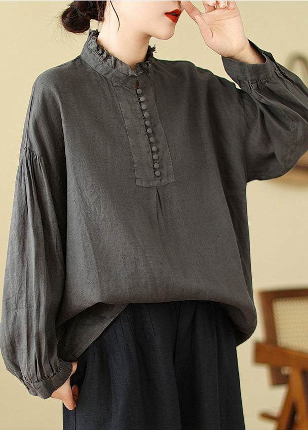 Charcoal Grey Cotton Shirt Tops Oversized Spring TM017 ABC