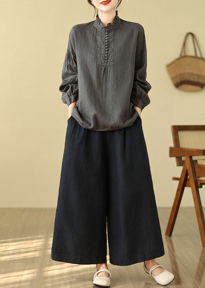 Charcoal Grey Cotton Shirt Tops Oversized Spring TM017 ABC