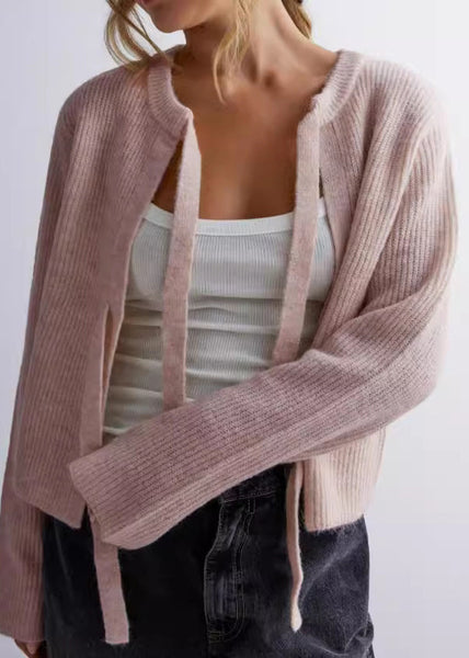 Chic Apricot O Neck Lace Up Knit Loose Coat Fall QY009 BB-ZS-WM-NCT241002