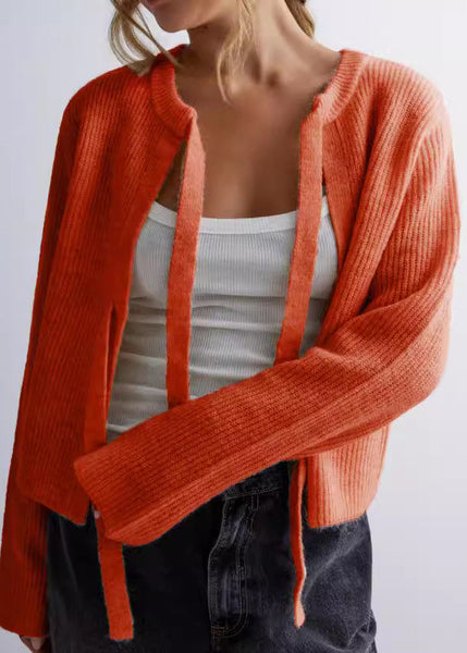 Chic Apricot O Neck Lace Up Knit Loose Coat Fall QY009 BB-ZS-WM-NCT241002
