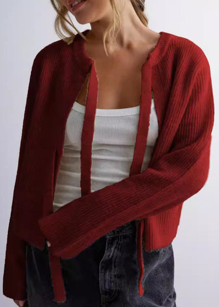 Chic Apricot O Neck Lace Up Knit Loose Coat Fall QY009 BB-ZS-WM-NCT241002