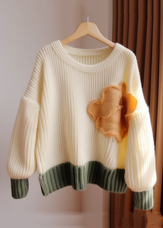 Chic Apricot O Neck Patchwork Knit Sweater Fall QG011 OM-SW241015