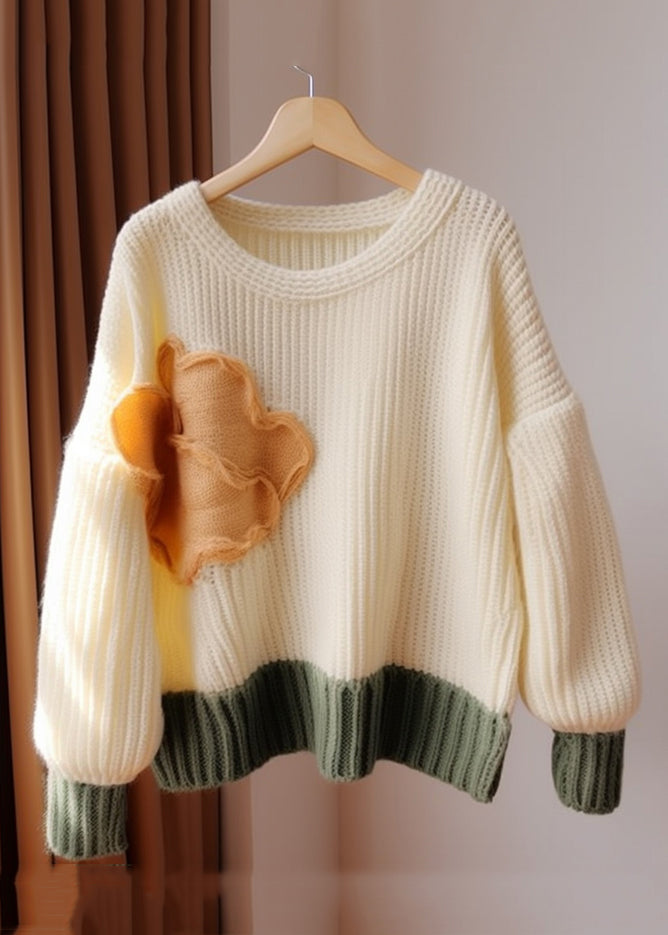 Chic Apricot O Neck Patchwork Knit Sweater Fall QG011 OM-SW241015