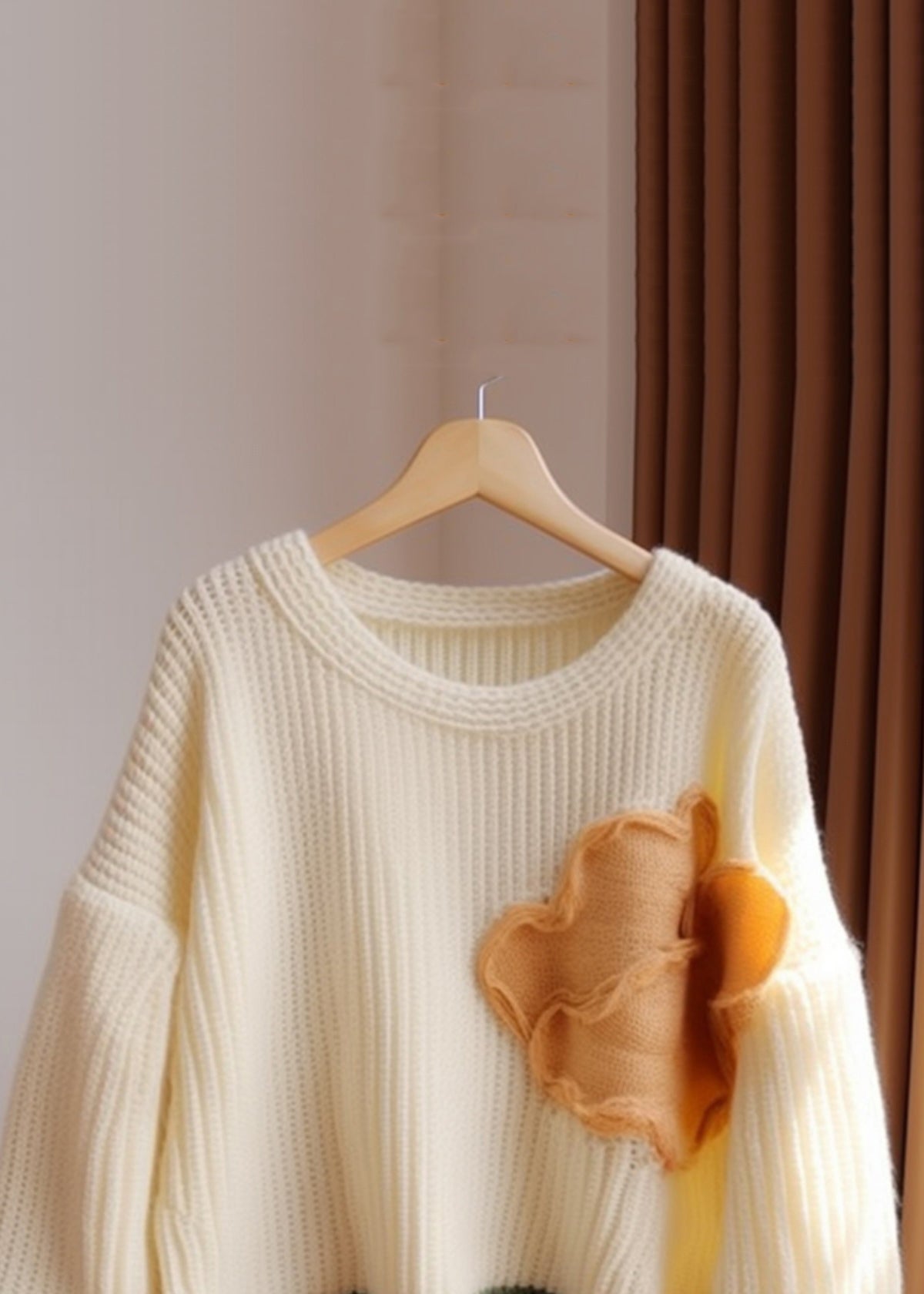 Chic Apricot O Neck Patchwork Knit Sweater Fall QG011 OM-SW241015