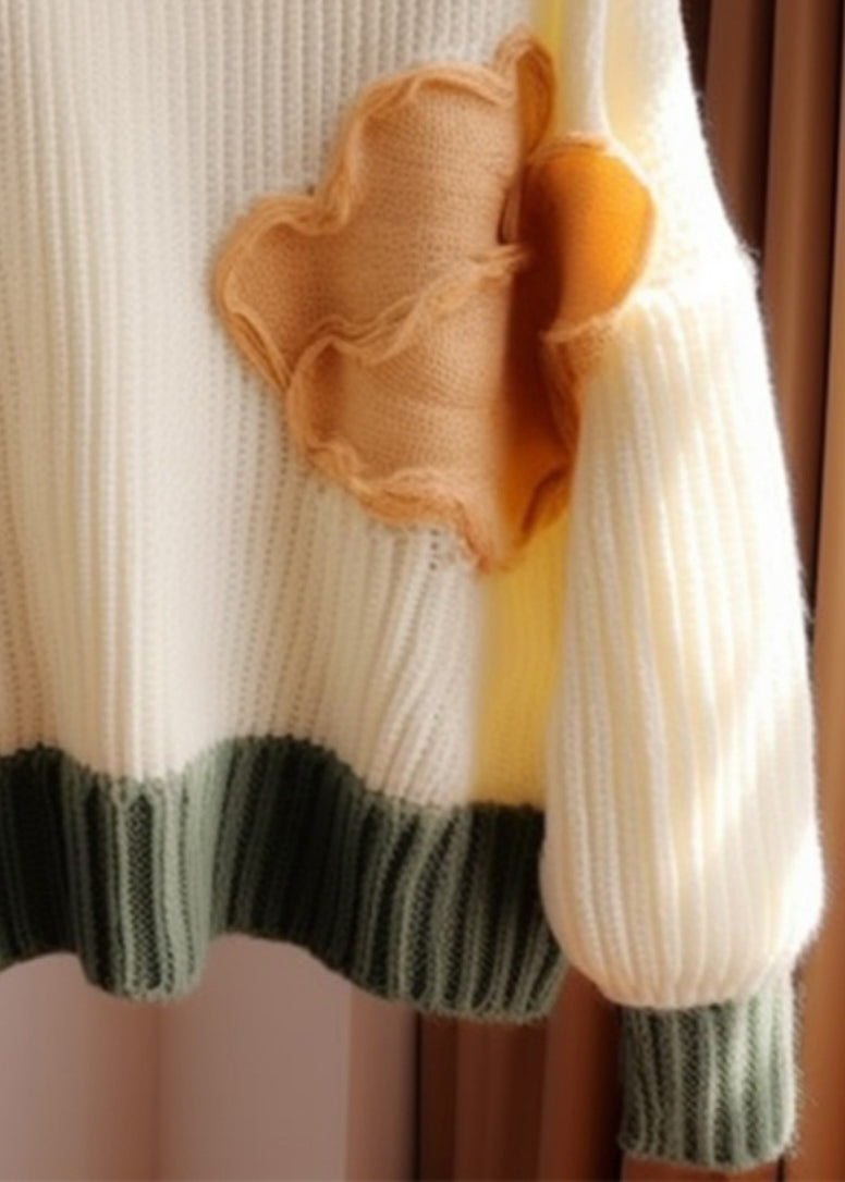 Chic Apricot O Neck Patchwork Knit Sweater Fall QG011 OM-SW241015