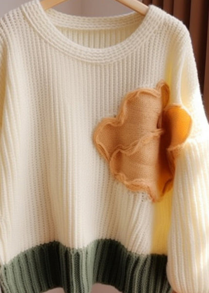 Chic Apricot O Neck Patchwork Knit Sweater Fall QG011 OM-SW241015