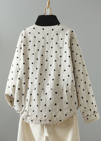 Chic Apricot O Neck Pockets Dot Print Fine Cotton Filled Jackets Spring TI010