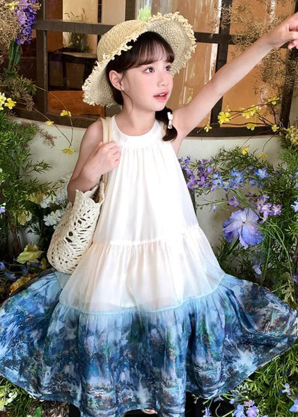 Chic Apricot O Neck Print Patchwork Cotton Girls Dresses Sleeveless EW041 WS-RCTZSDGL240809