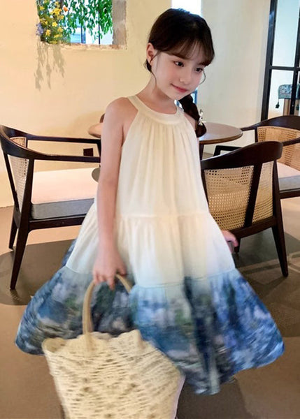 Chic Apricot O Neck Print Patchwork Cotton Girls Dresses Sleeveless EW041 WS-RCTZSDGL240809