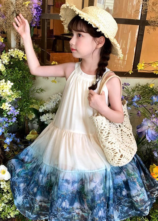 Chic Apricot O Neck Print Patchwork Cotton Girls Dresses Sleeveless EW041 WS-RCTZSDGL240809