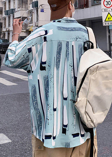 Button Silk Mens Shirt Striped Ice Chic Bracelet Sleeve Apricot FashionChic