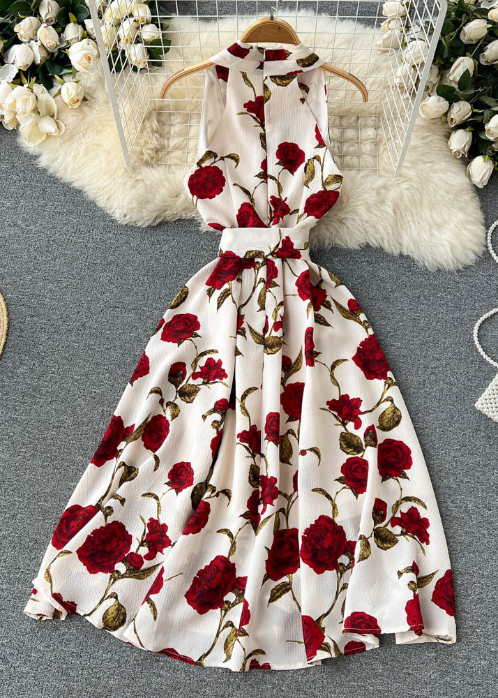 Chic Apricot Zippered Print Chiffon Long Dress Sleeveless TR049 ZS-SDL240730