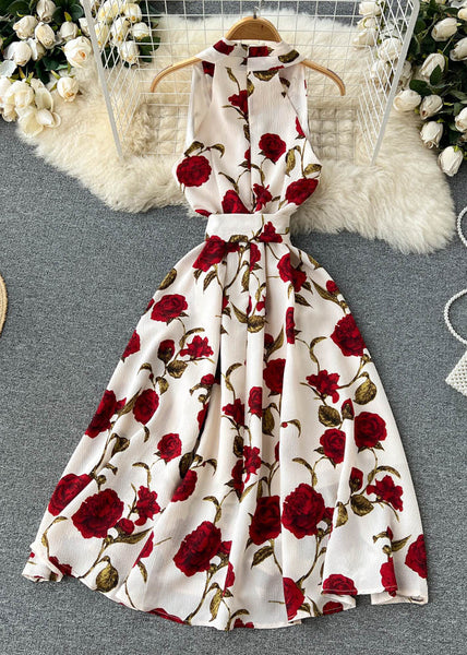 Chic Apricot Zippered Print Chiffon Long Dress Sleeveless TR049 ZS-SDL240730