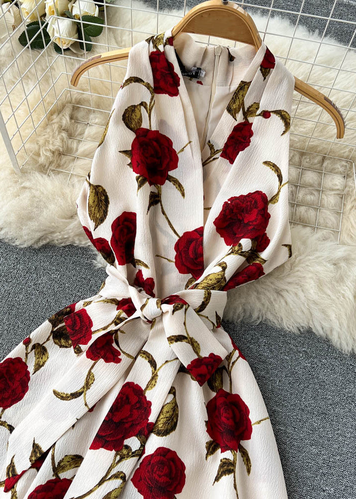 Chic Apricot Zippered Print Chiffon Long Dress Sleeveless TR049 ZS-SDL240730