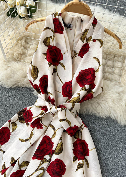 Chic Apricot Zippered Print Chiffon Long Dress Sleeveless TR049 ZS-SDL240730