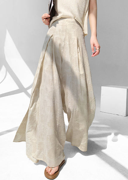 Open Apricot Cotton Pants Skirt Zippered Chic Side Summer FashionChic