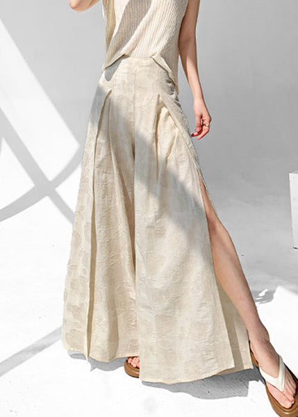 Open Apricot Cotton Pants Skirt Zippered Chic Side Summer FashionChic