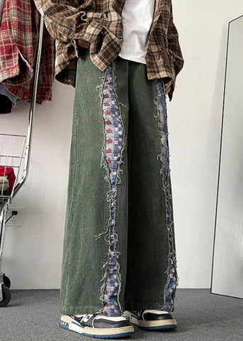 Army Chic Patchwork Pants Original Mens Design Green Corduroy FashionChic