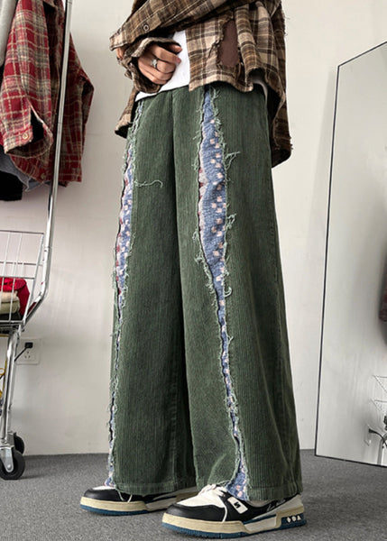 Army Chic Patchwork Pants Original Mens Design Green Corduroy FashionChic