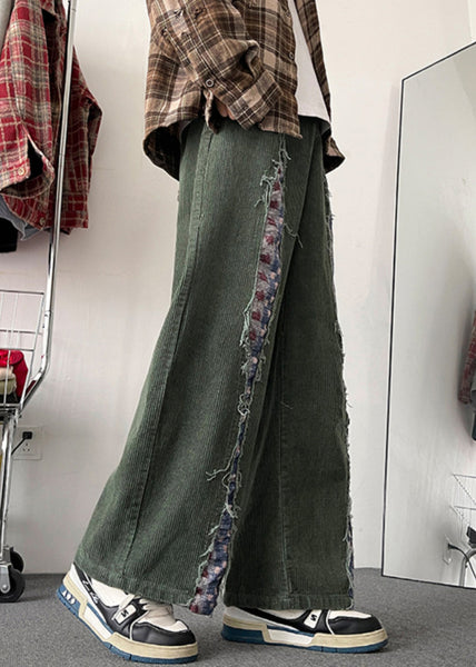 Army Chic Patchwork Pants Original Mens Design Green Corduroy FashionChic